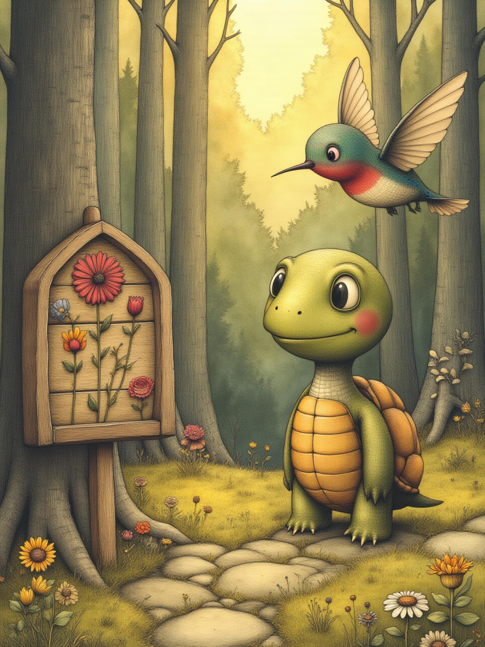 Illustrazione di La Tartaruga e il Colibrì — 1